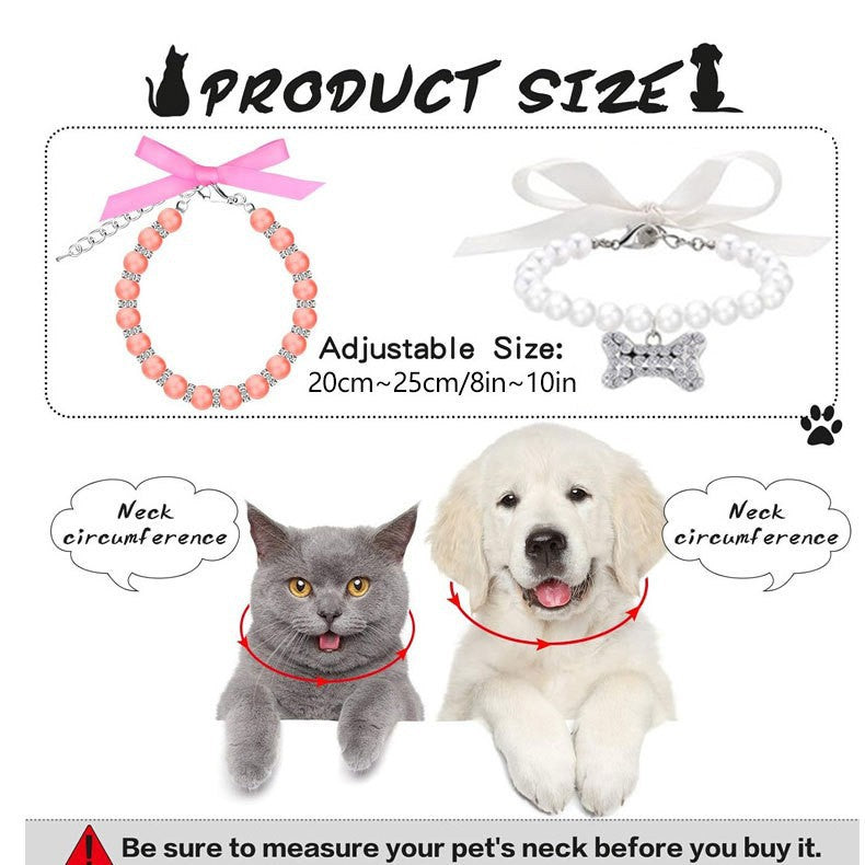 Collar para Mascotas Pequeñas con Perlas y Charm Decorativo con Cristales