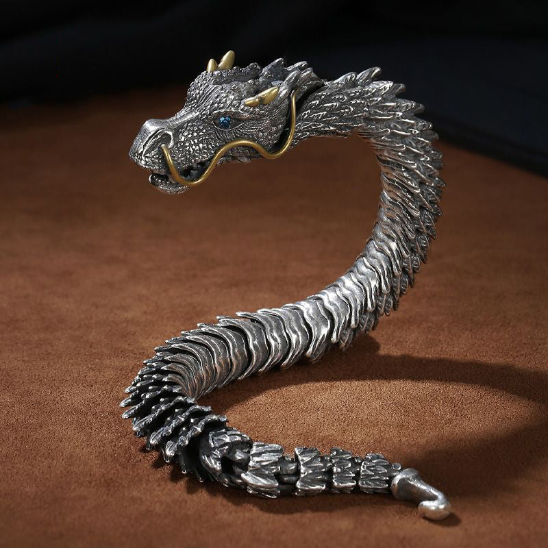 Pulsera de Mano de Plata Tailandesa Vintage: Diseño de Dragón, Estilo Étnico, Moda Individual, Joyería de Alta Calidad