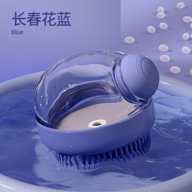 Cepillo de baño de silicona en color azul con diseño ergonómico. Ideal para el aseo y masaje relajante de perros y gatos.