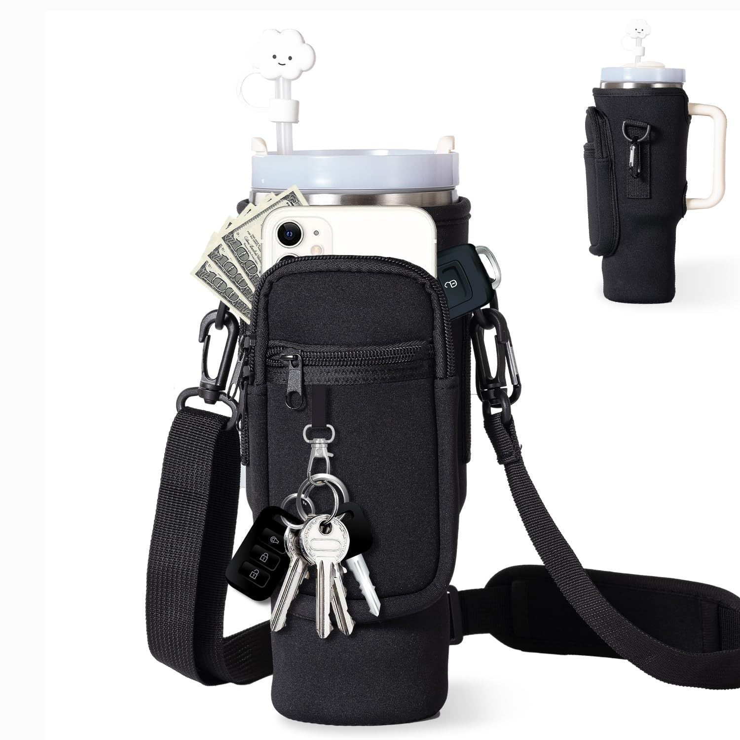 Bolsa Bandolera para Botella Stanley 40oz con Correa Ajustable, Bolsillo y Aislamiento Térmico