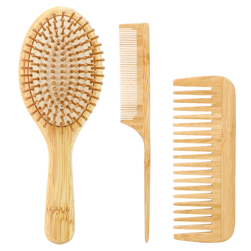 Set de Peines de Bambú Natural: Cepillo de Masaje con Almohadilla de Aire, Peine de Dientes Anchos y Peine de Cola, Ecológico para Niños