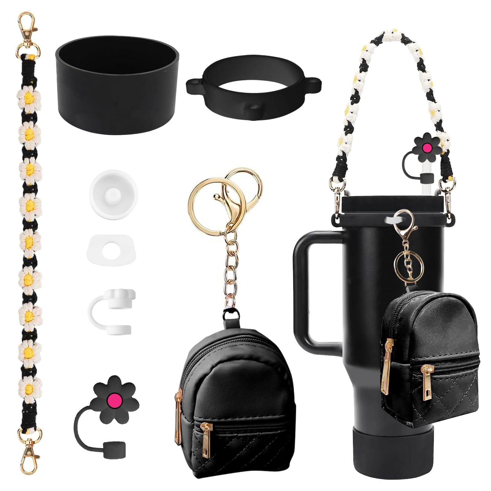 Set de Accesorios para Botella Stanley (8 Piezas) con Tapa de Pajilla, Funda de Silicona y Llavero