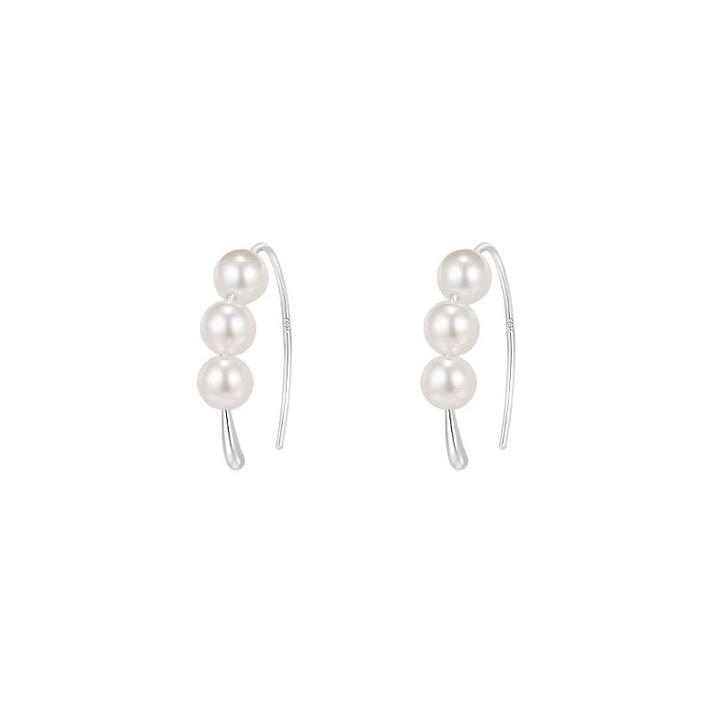 Aretes enhebrador de Plata Pura 999 con Tres Perlas – Cierre de Gancho