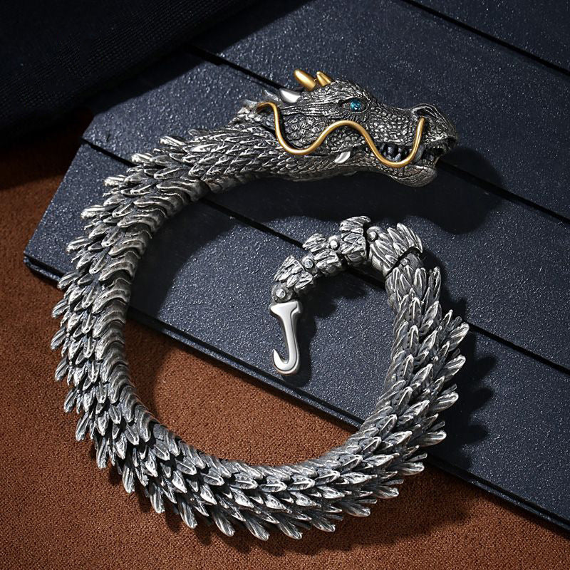 Pulsera de Mano de Plata Tailandesa Vintage: Diseño de Dragón, Estilo Étnico, Moda Individual, Joyería de Alta Calidad