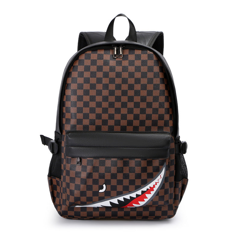 Mochila de Hombre: Estilo Urbano, Diseño de Cuadros, Ideal para Viajes, Cuero, Mochila Para Laptop