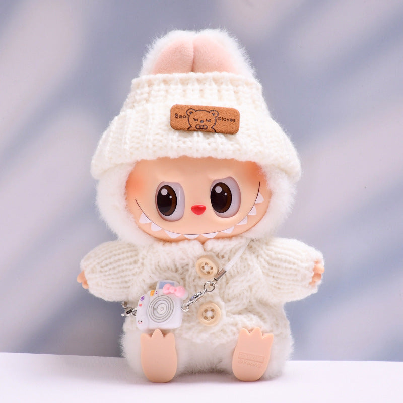 Conjunto tejido para muñeca Labubu 17 cm: suéter, gorro y bolso