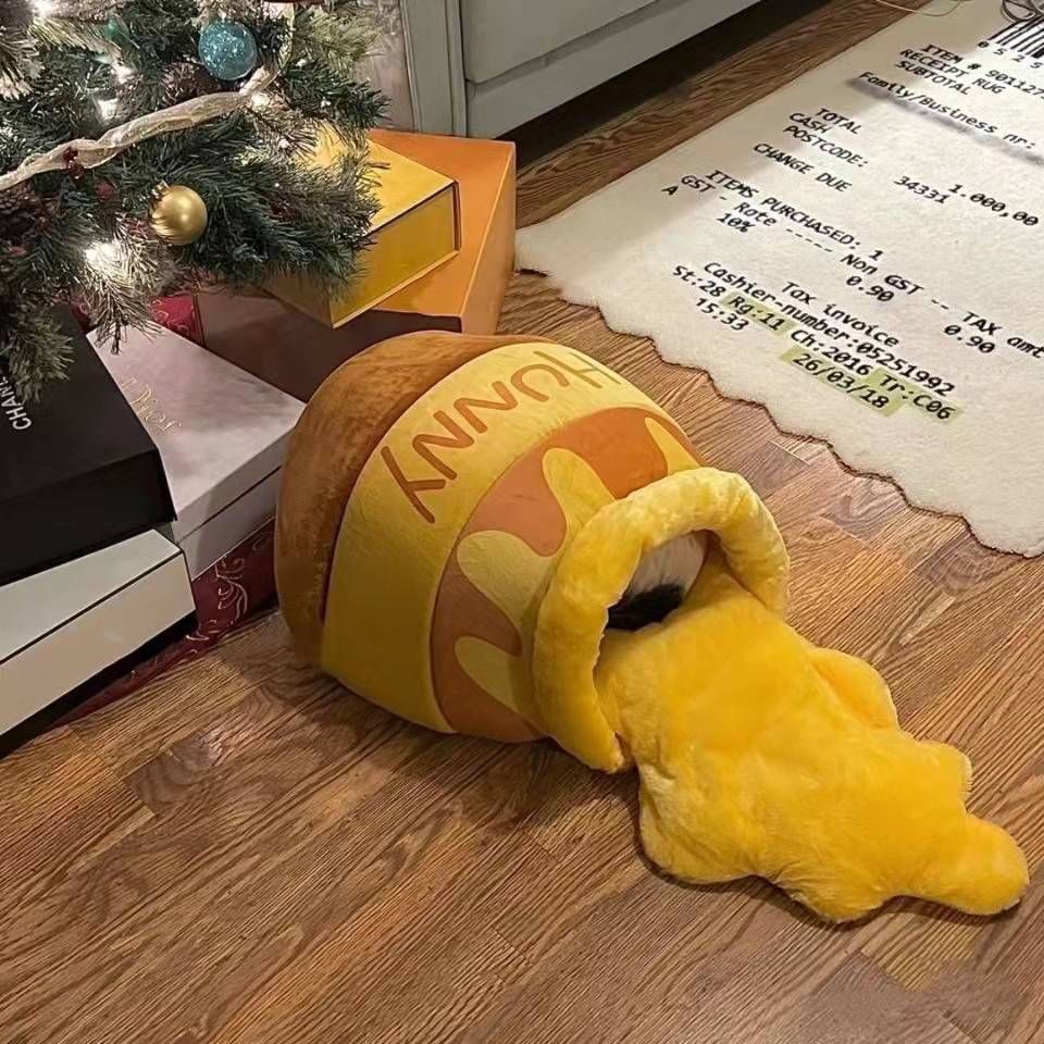 Honey Jar Cat Bed: Warm, Soft, Cute Cartoon Design, All-Season Pet House