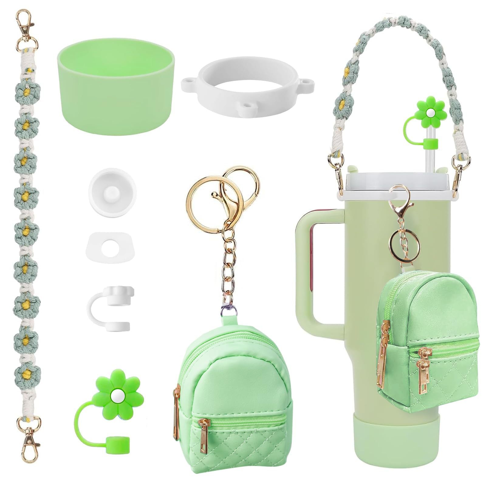 Set de Accesorios para Botella Stanley (8 Piezas) con Tapa de Pajilla, Funda de Silicona y Llavero