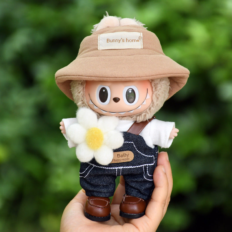 Ropa para muñecas estilo granjero: Overol y sombrero para Muñecas Labubu de 17cm (Muñeca no incluida)
