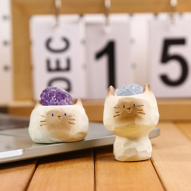 Cartoon Cat Crystal Blind Box: Cute Desk Decor for Good Luck and Gifts