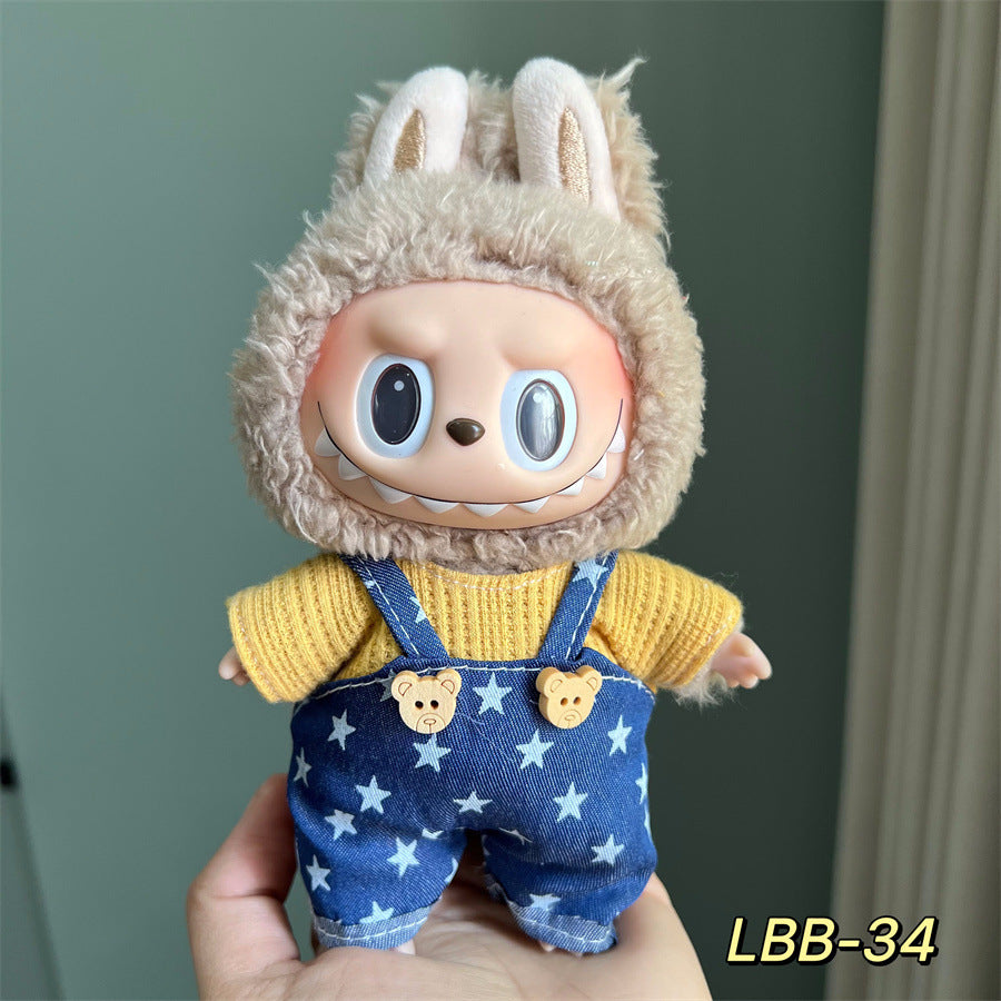 Set de Overol con aplicaciones para muñeca en variados diseños para labubu de 17cm, (Muñeca no incluida)
