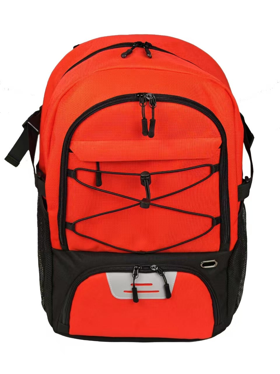 Mochila deportiva roja con compartimento inferior para zapatos y balón. Resistente y funcional para deportes como básquet o fútbol.