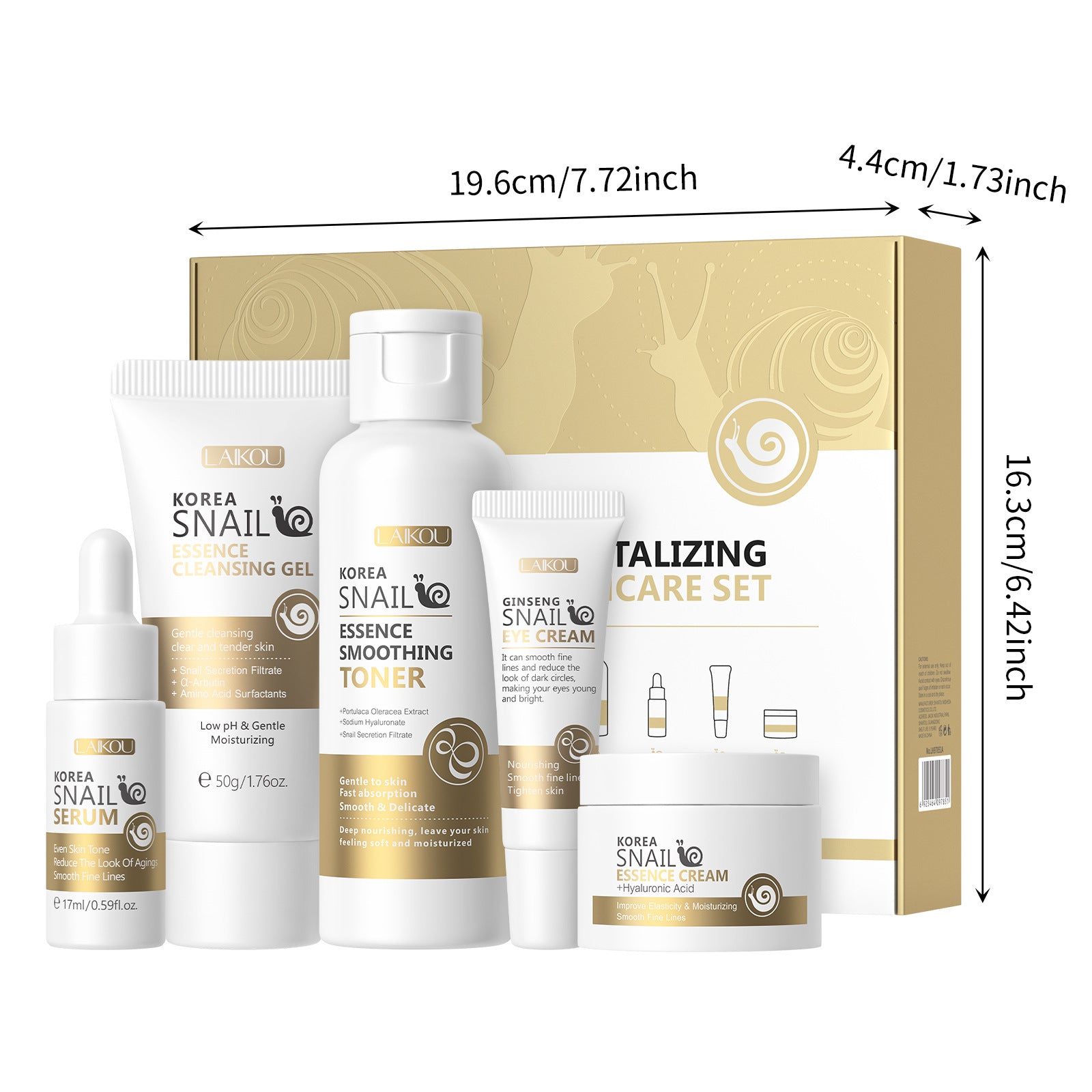 Set de Cuidado Facial LAIKOU: 5 Piezas de Crema de Caracol para Iluminar el Rostro