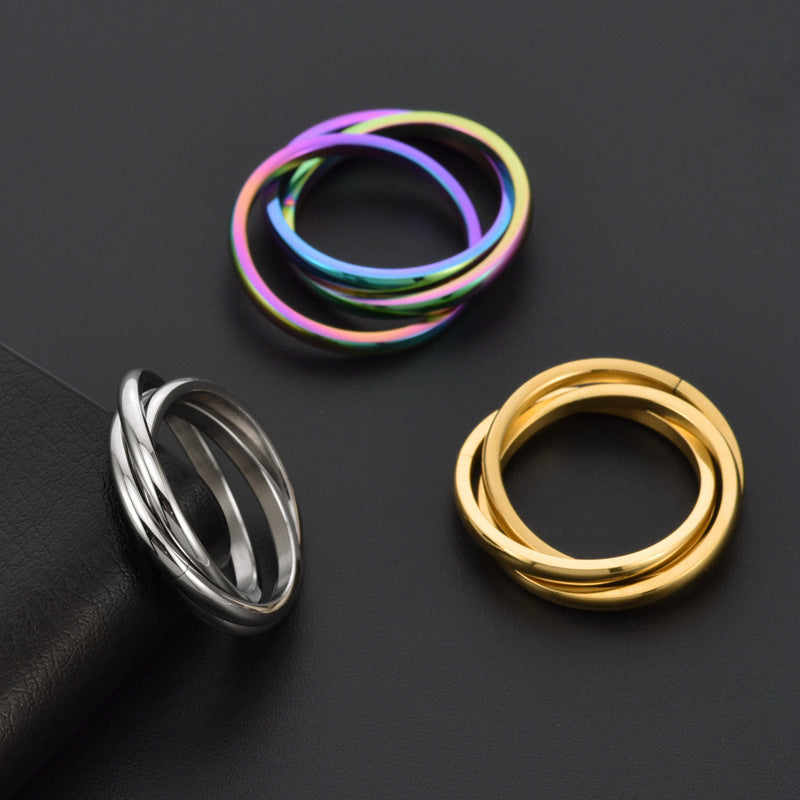Anillo de Acero Inoxidable con Triple Argolla – Pasado, Presente y Futuro