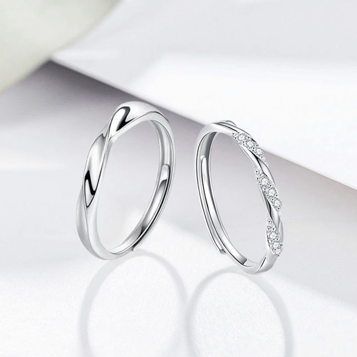 Argollas de Matrimonio para Pareja en Plata S925 – Diseño Abierto y Ajustable