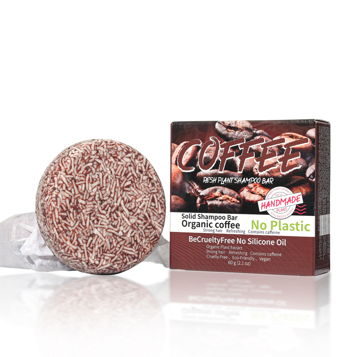 Jabón sólido de café orgánico para cabello, con cafeína para revitalizar y limpiar profundamente, sin plástico ni crueldad animal.
