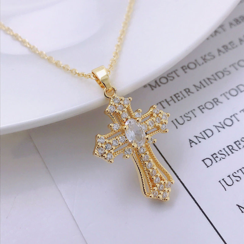 Cadena con Cruz Grande para Mujer – Dije con Cristales Brillantes Estilo Pectoral