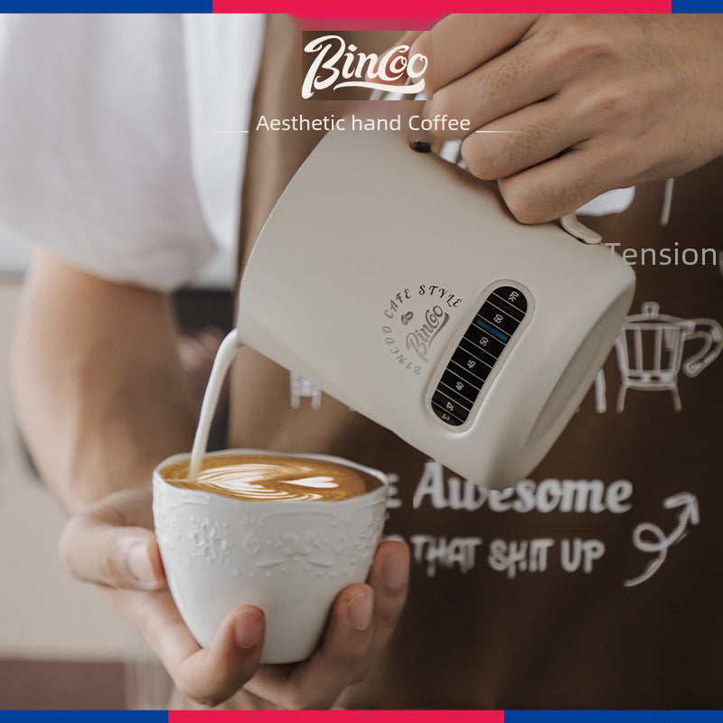 Taza de Leche Bincoo: Jarra de Acero Inoxidable para Espresso con Boquilla Redonda y Punta, Ideal para Espumar y Decorar