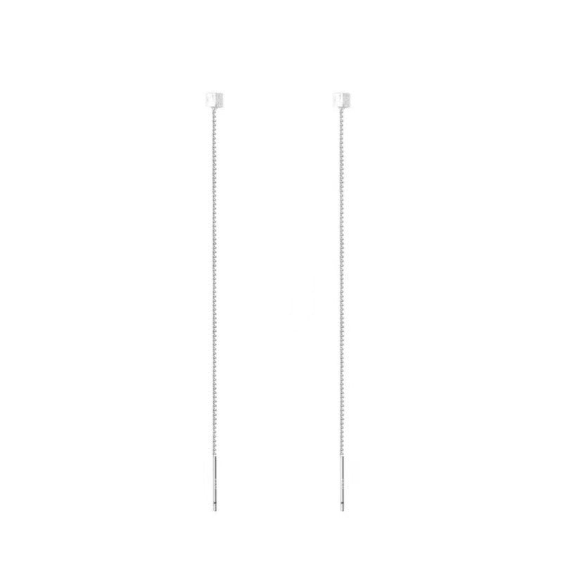Pendientes Enhebrador Largos de Plata 925 para Mujer – Diseño Minimalista con Cadena Colgante