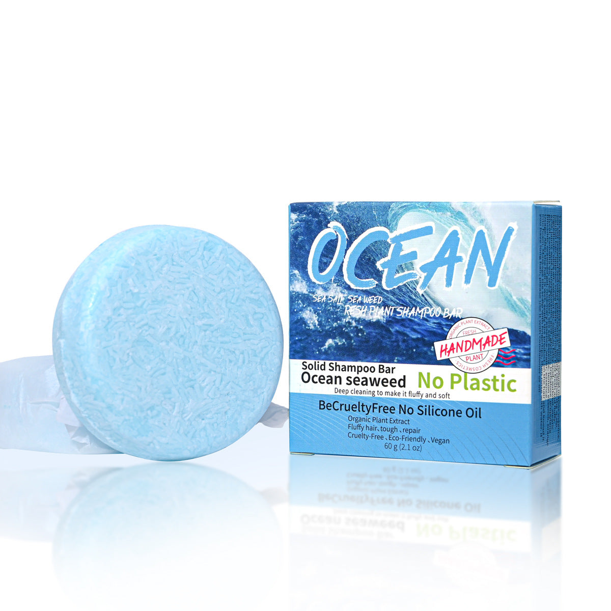 Jabón sólido de algas marinas Ocean para cabello, limpieza refrescante y sin silicona, ideal para cuidado capilar natural.