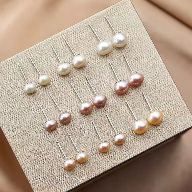 Pendientes de Botón con Perla Natural en Plata 999 – Diseño Clásico para Mujer y Niña