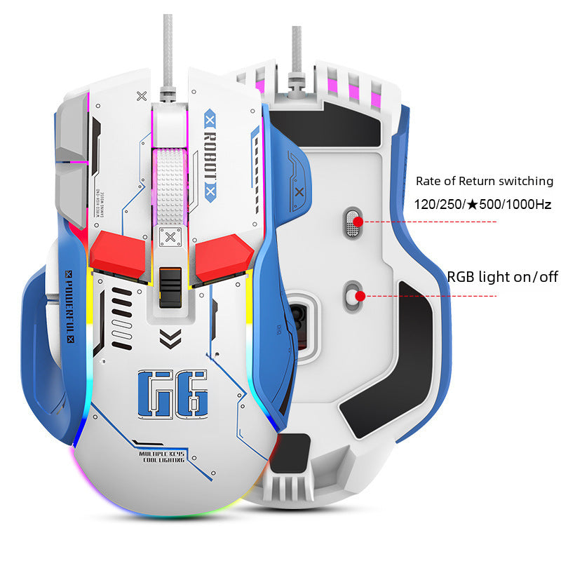 Ratón mecánico G6 RGB: programación de macros, iluminación RGB, ideal para juegos en PC y portátil
