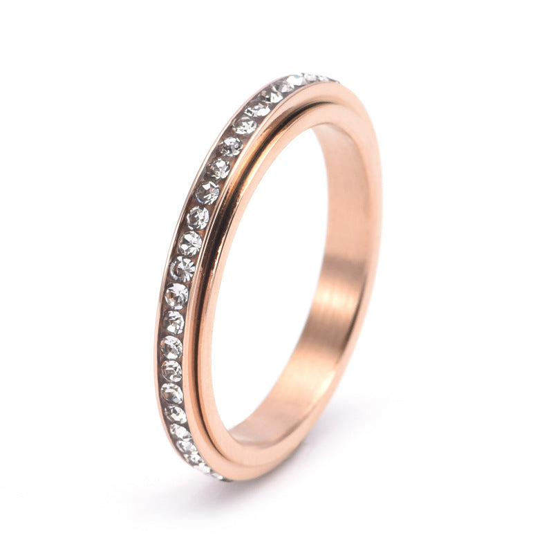 Anillo Antiestrés para Mujer de Acero Inoxidable – Giratorio con Circonitas