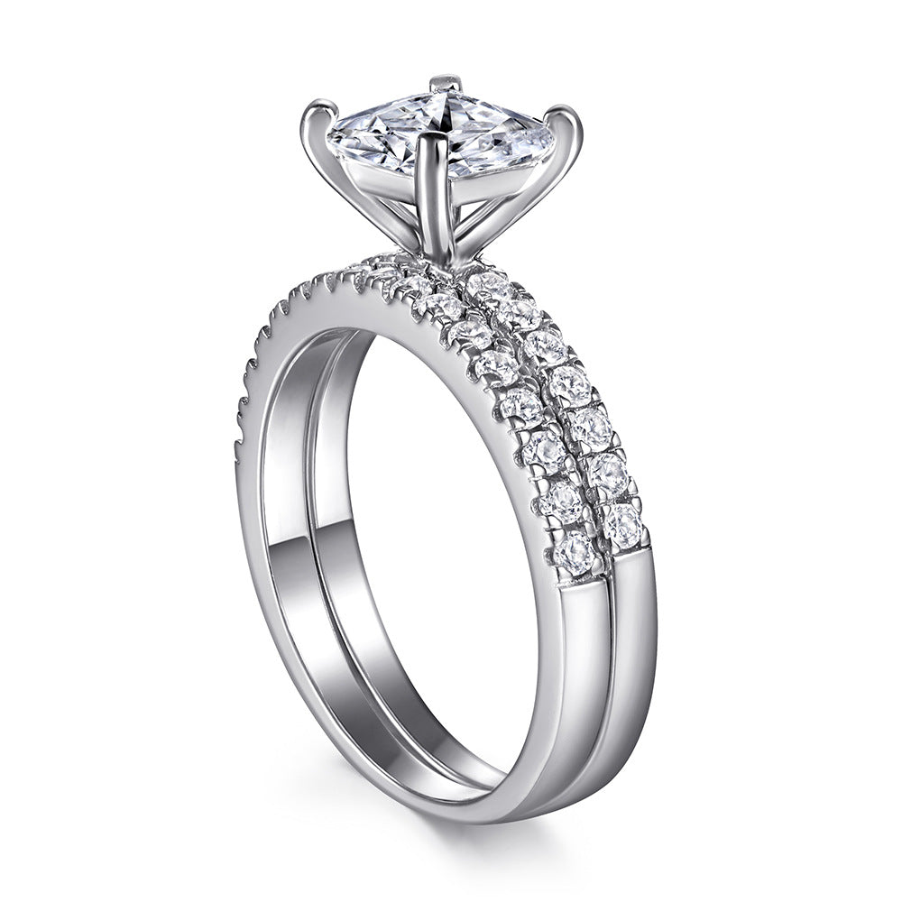 Conjunto de Anillos de Compromiso y Boda para Mujer en Plata 925