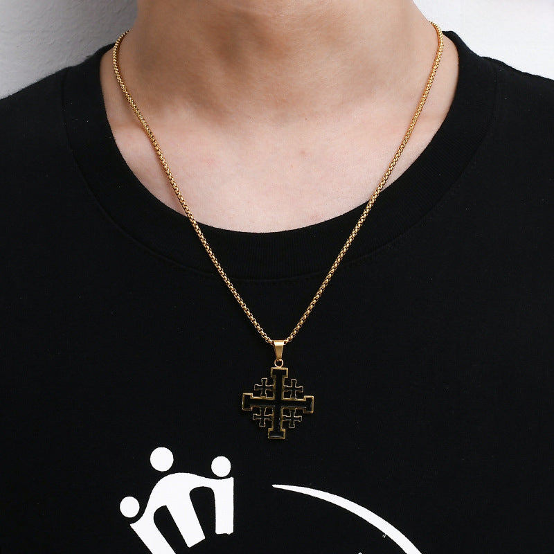 Cadena de Cruz de Jerusalén para Hombre – Acero Inoxidable, Simbolo de protección.