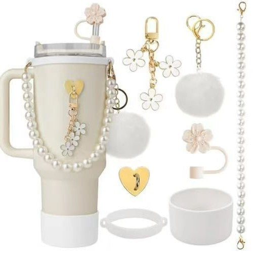 Set de Correa de Mano con Perlas y Accesorios Decorativos para Botella Stanley