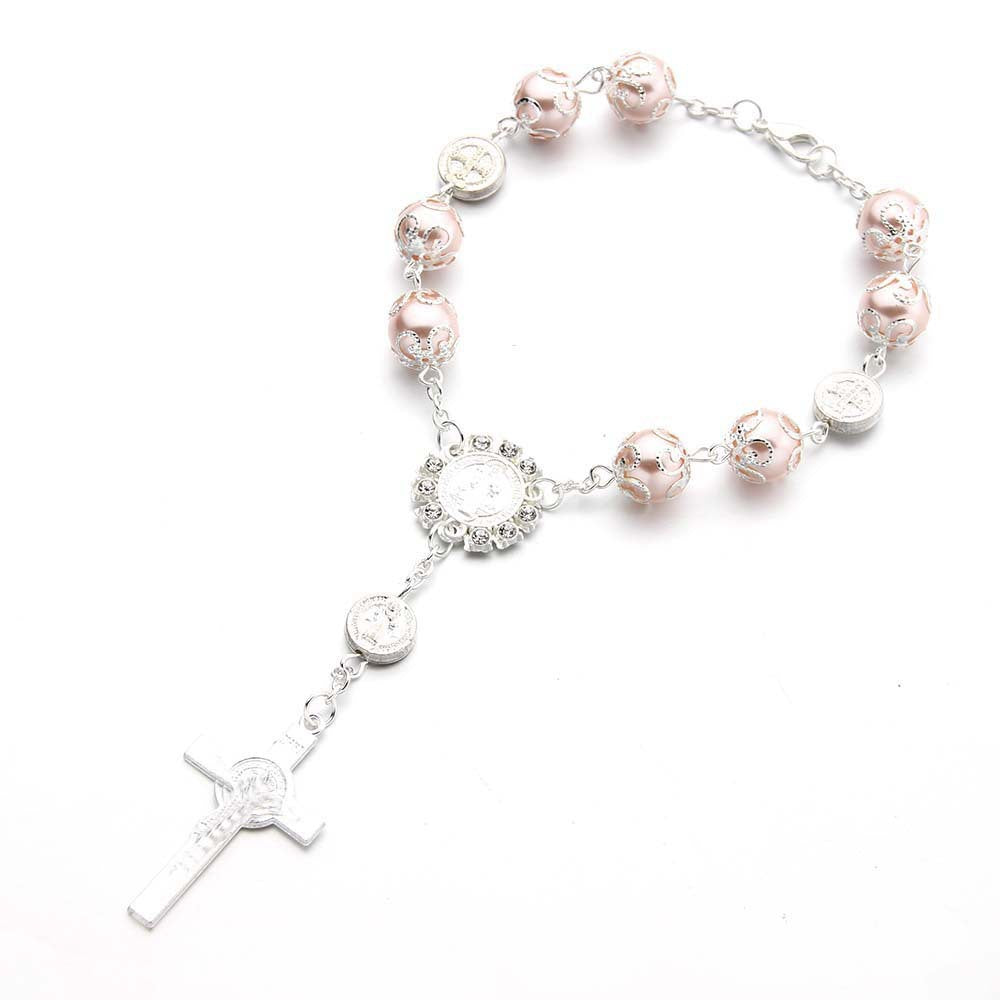 Pulsera Religiosa de cuentas de 10MM con dije de cruz