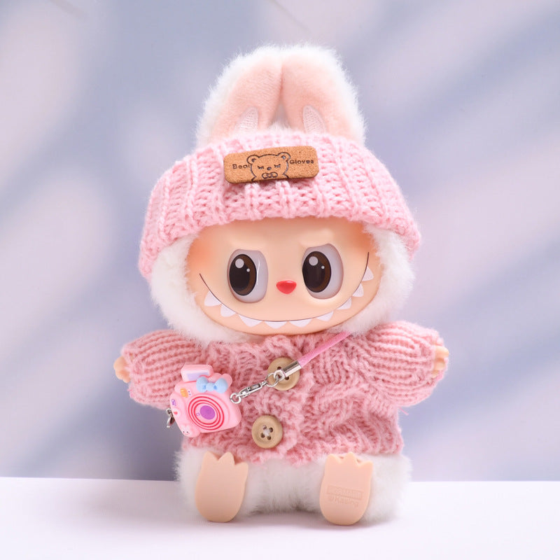 Conjunto tejido para muñeca Labubu 17 cm: suéter, gorro y bolso