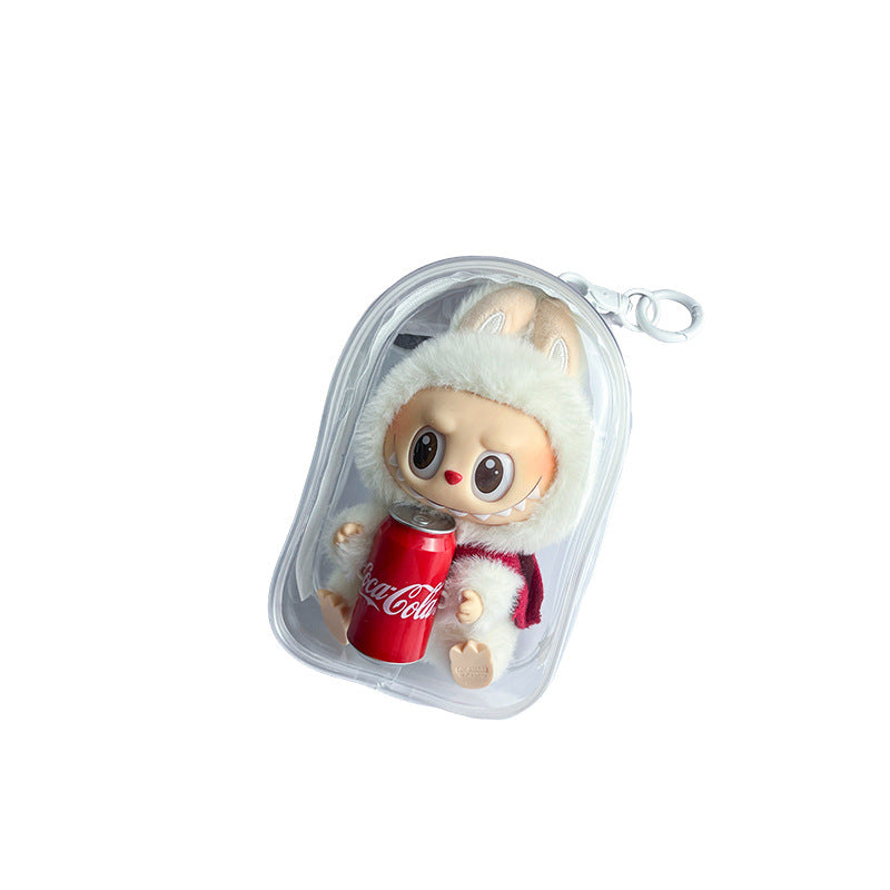 Bolsa protectora transparente para Labubu Have a Seat de 15 cm con cierre y clip, perfecta para mantener figuras libres de polvo.