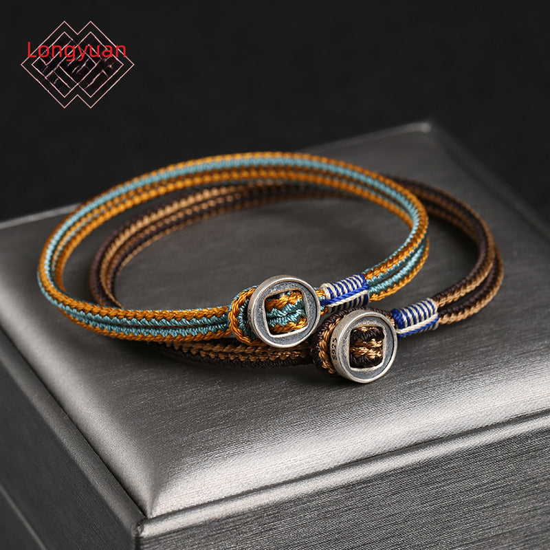 Pulsera Tejida con Botón de Plata 925 – Regalo Romántico para Pareja