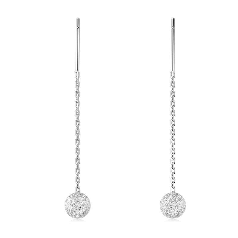 Aretes Tipo Enhebrador Esfera de Plata Pura – Cadena de Eslabones Rectangulares
