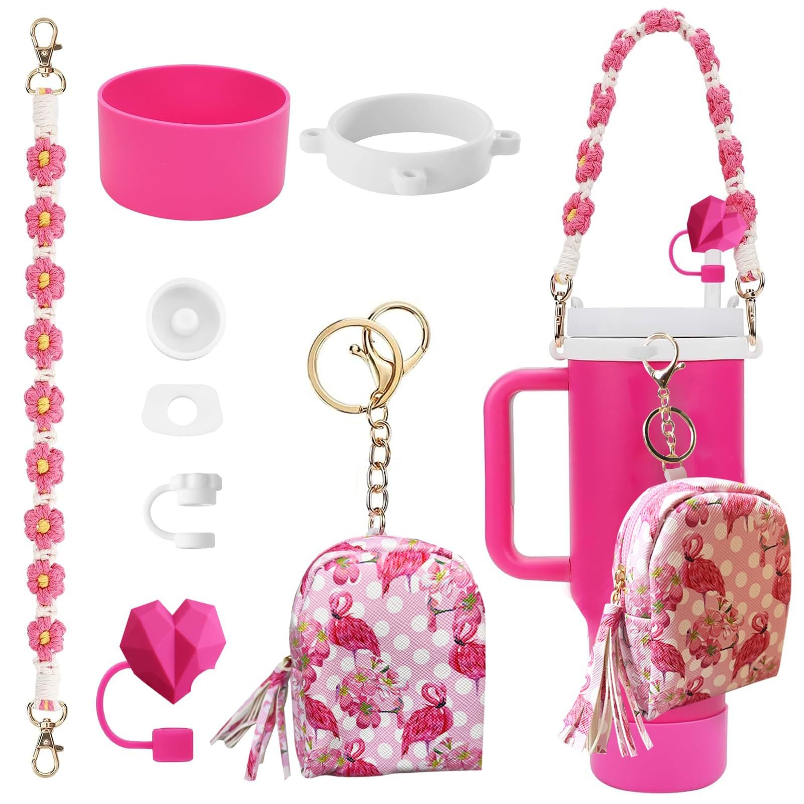 Set de Accesorios para Botella Stanley (8 Piezas) con Tapa de Pajilla, Funda de Silicona y Llavero