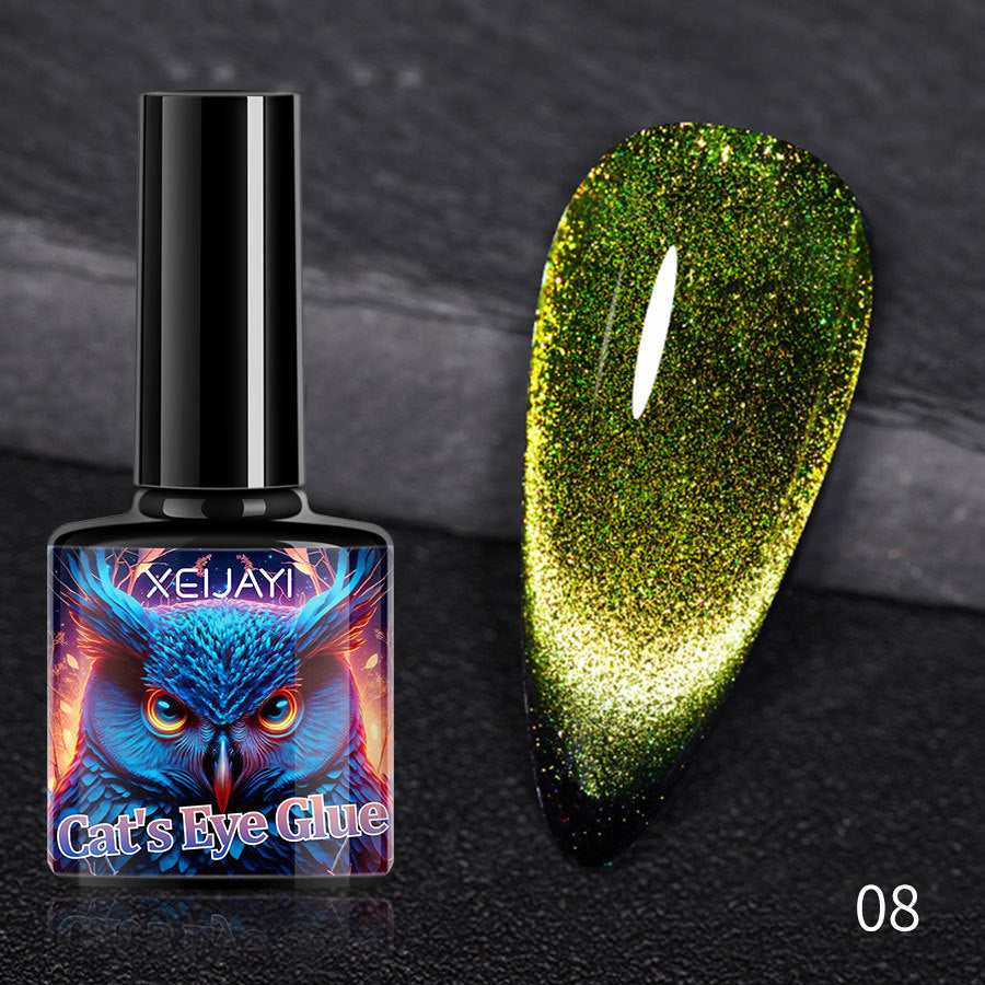 Esmalte de uñas gel duradero tono 08 en amarillo verdoso con efecto magnético. Perfecto para un acabado brillante y duradero.