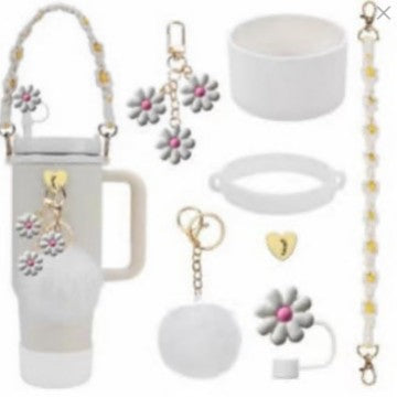 Set de Correa de Mano con Perlas y Accesorios Decorativos para Botella Stanley