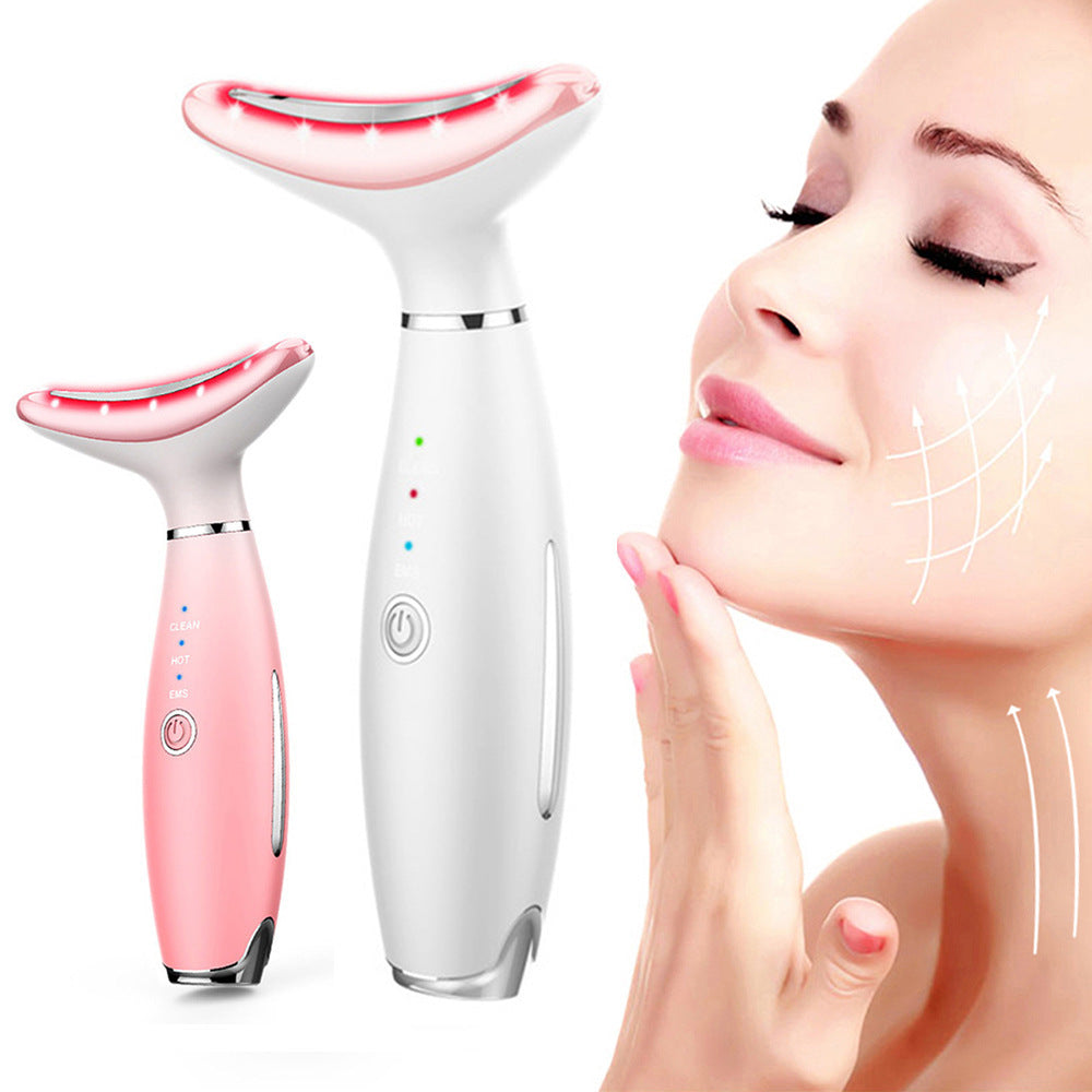 Dispositivo Facial y de Cuello con Luz LED – Terapia de Rejuvenecimiento con Microcorriente, Calor y Vibración