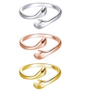 Anillo abrazo de plata 925 diseño abierto símbolo de amistad