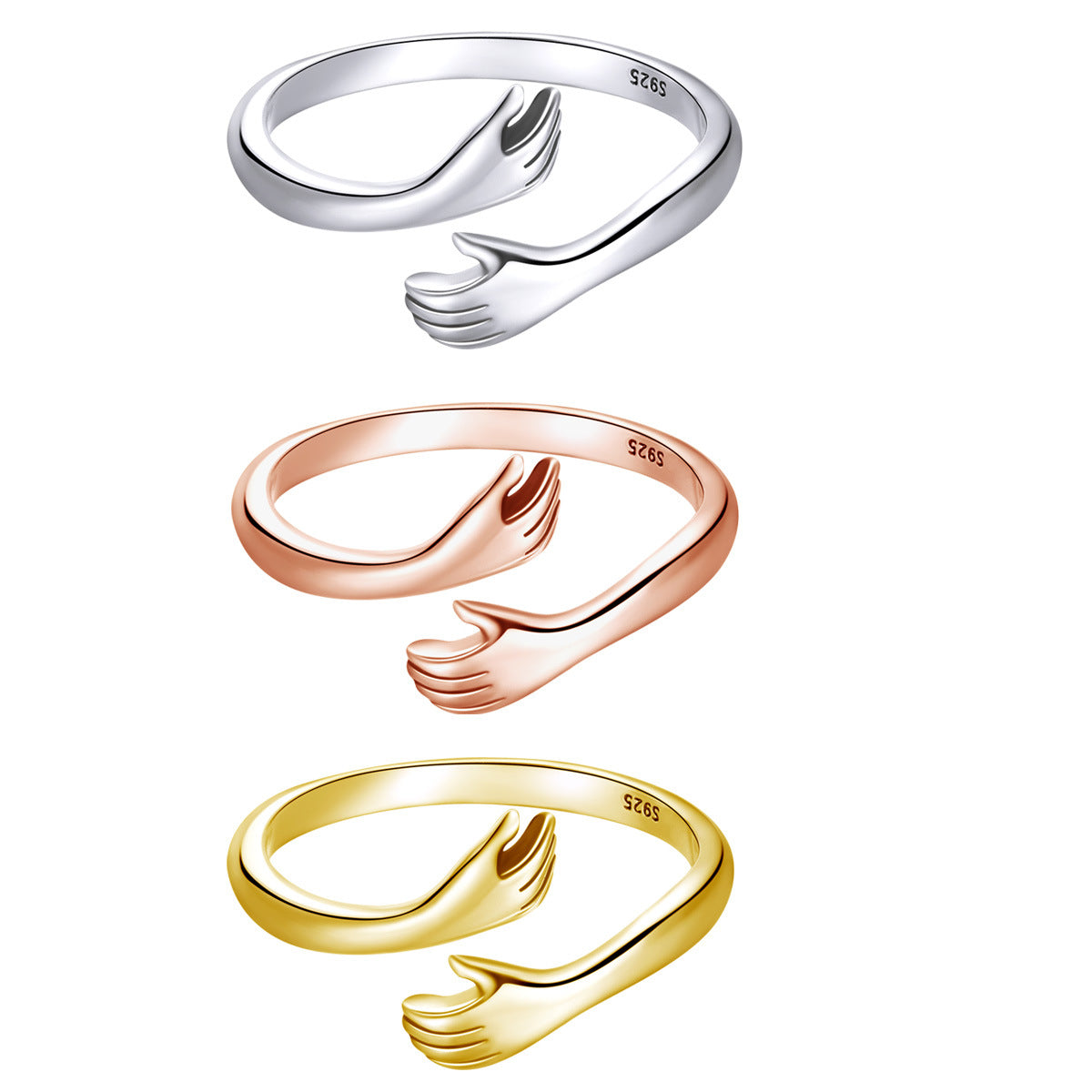 Anillo abrazo de plata 925 diseño abierto símbolo de amistad