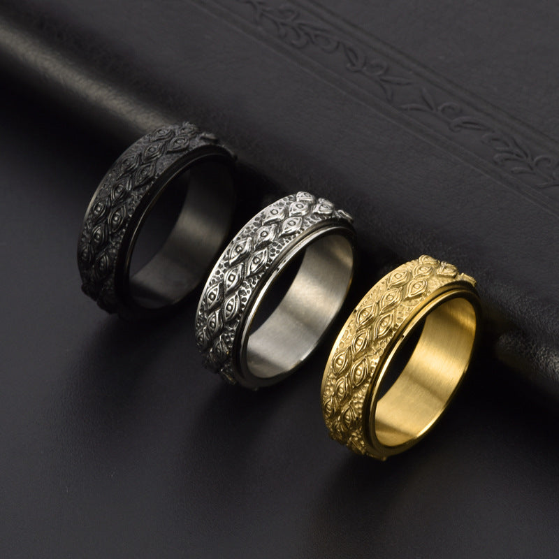 Anillo Antiestrés para Hombre de Acero Inoxidable – Giratorio con Ojos Contra la Envidia