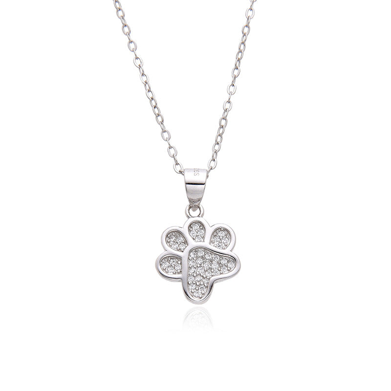 Cadena de Plata 925 con Huella de Perro – Dije con piedras Brillantes