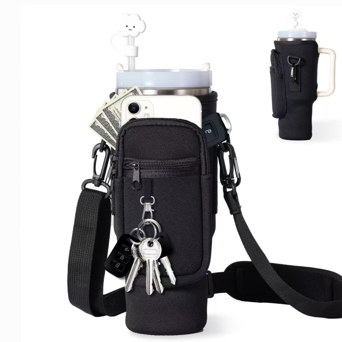 Bolsa Bandolera para Botella Stanley 40oz con Correa Ajustable, Bolsillo y Aislamiento Térmico