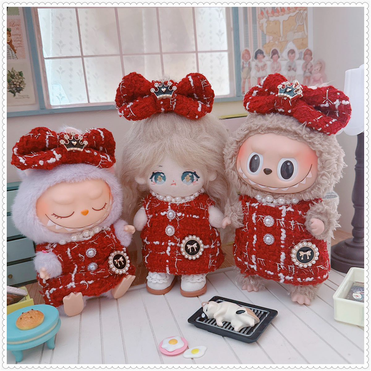Conjunto de ropa y accesorios estilo Chanel para muñecas Labubu de 17 cm (muñeca no incluida)