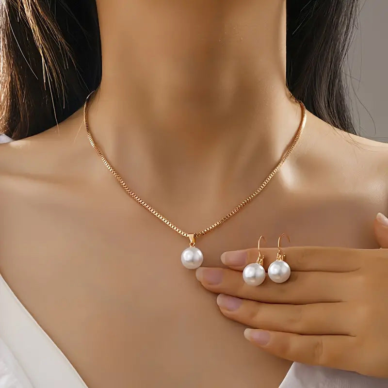 Conjunto de Collar y Aretes con Perlas Grandes – Varios Colores, Regalo para Quinceañera