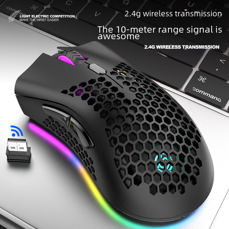 Ratón Inalámbrico Rechazado y Recargable: Ligero, Diseño Hueco, Ideal para Negocios y Juegos