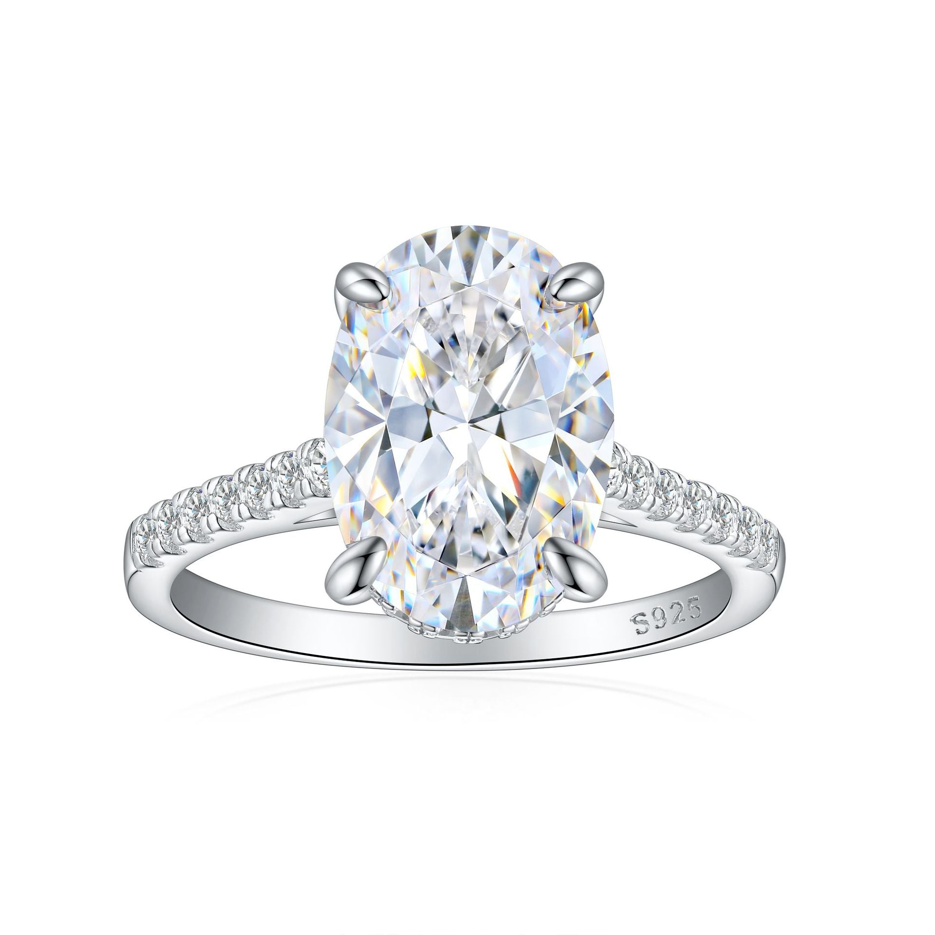 Anillo de Compromiso en Plata 925 con Moissanita Ovalada de 5.5 ct