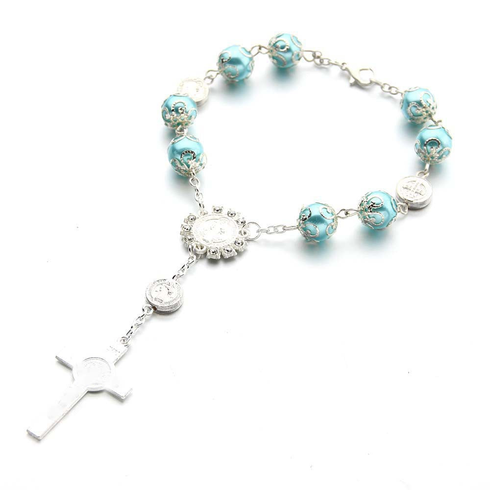 Pulsera Religiosa de cuentas de 10MM con dije de cruz