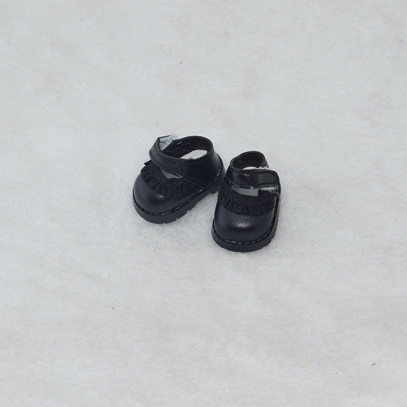 Zapatos negros con flecos para muñecos Labubu de 17CM, parte de la colección de accesorios de moda para muñecos coleccionables.